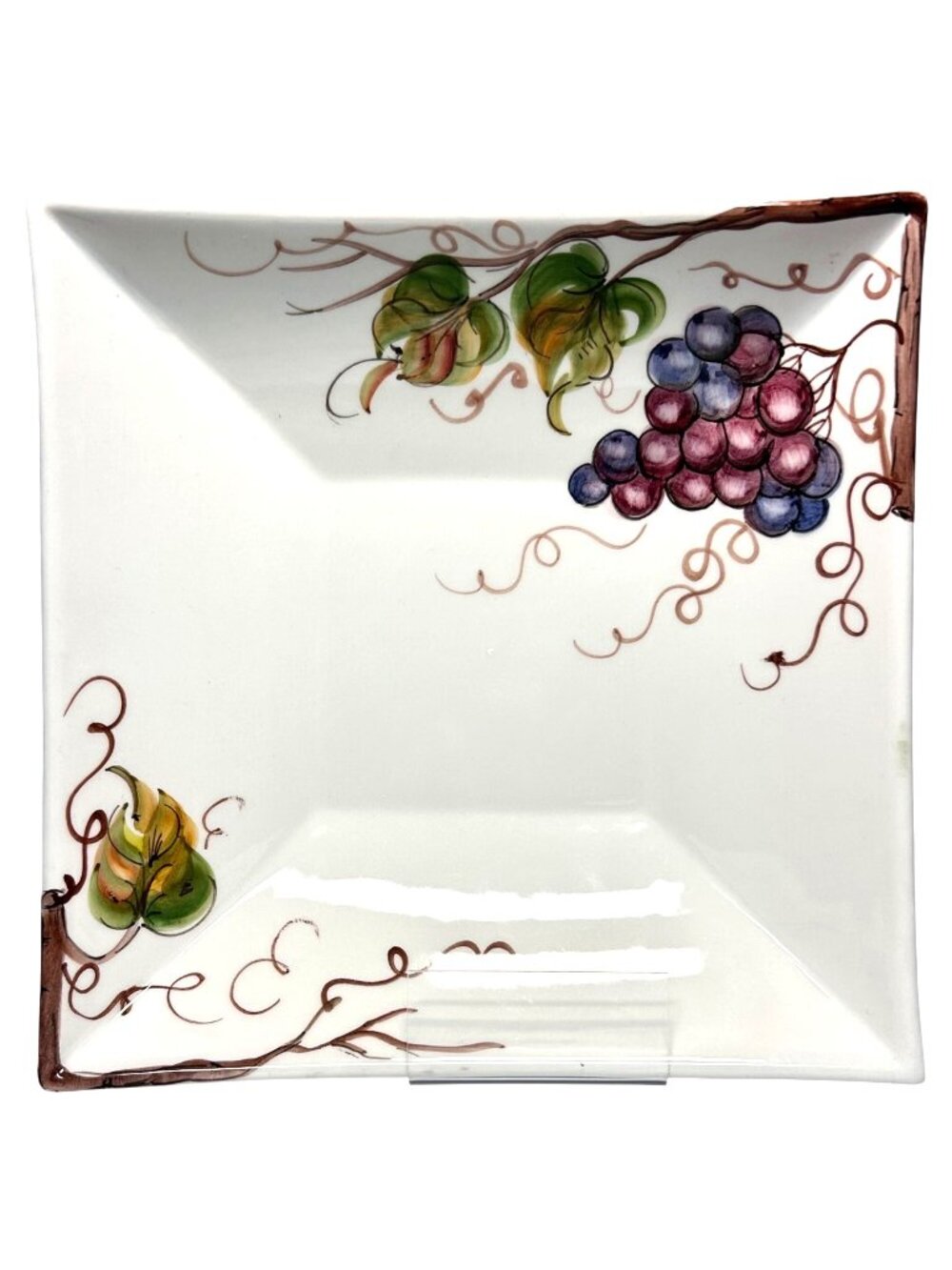 Hand-Painted Ceramic Square Dish Grapes & Leaves Antipasti Collection